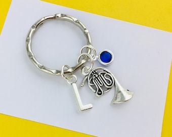 French Horn Keyring, Personalised Gift Music Keychain housewarming gift couples anniversary, musician gift for brother boyfriend husband men