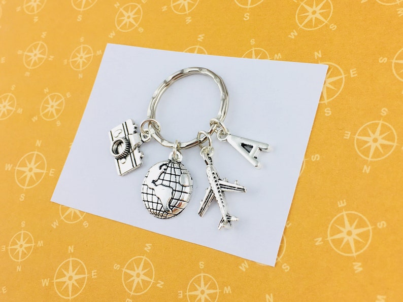 Personalised Wanderlust Keyring, personalised travel gift, travelling accessory, travel bag charm, secret Santa gift for traveller, bff gift image 2