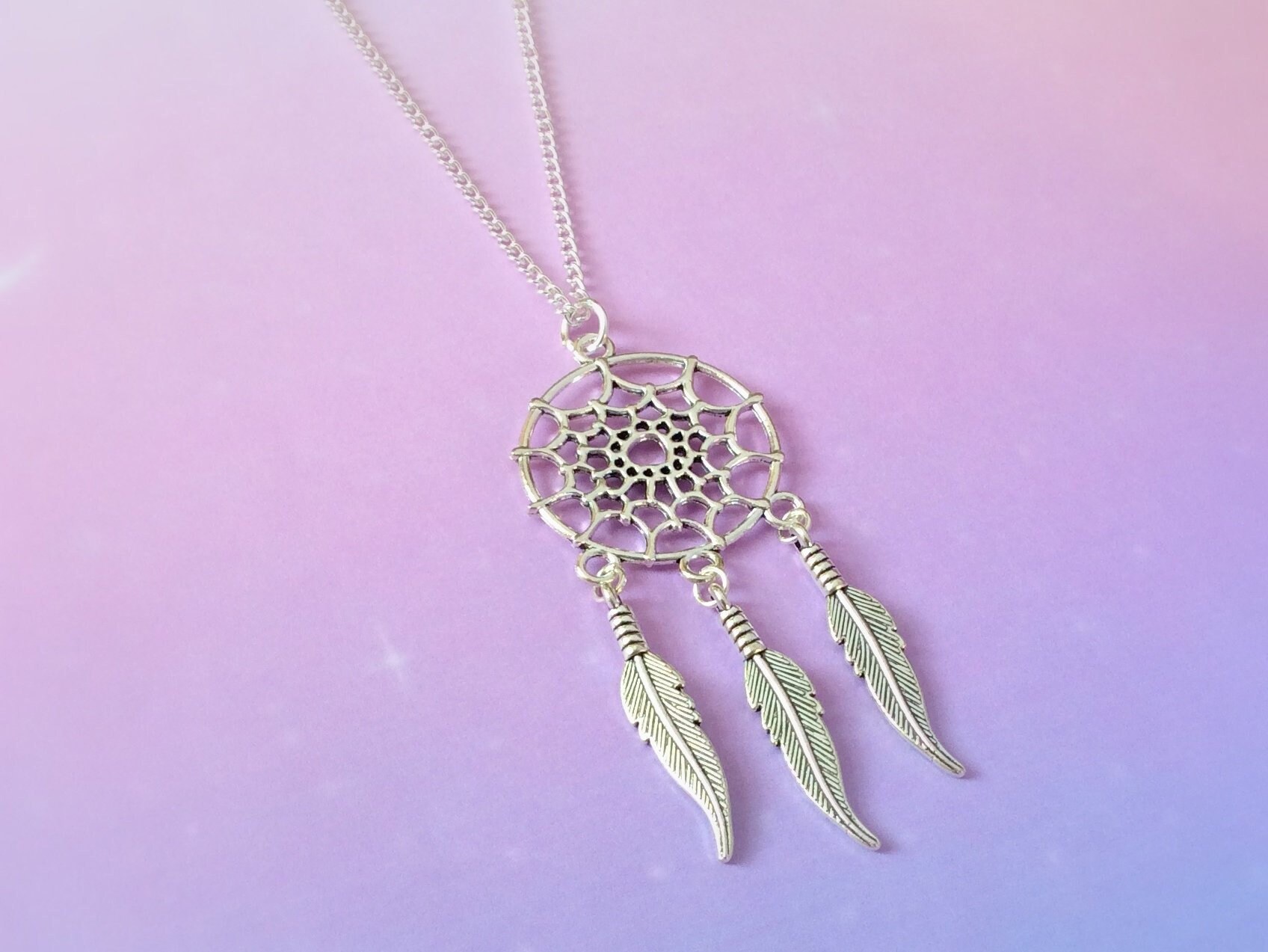 Dream Catcher Necklace Layered Necklace Silver Dreamcatcher Etsy UK