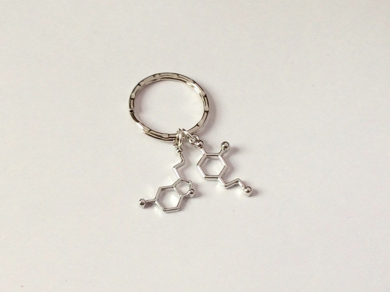 Serotonin and Dopamine Keyring, chemistry gift, science teacher gift, molecules keyring, mental health gift, gift for geek, nerdy accessory