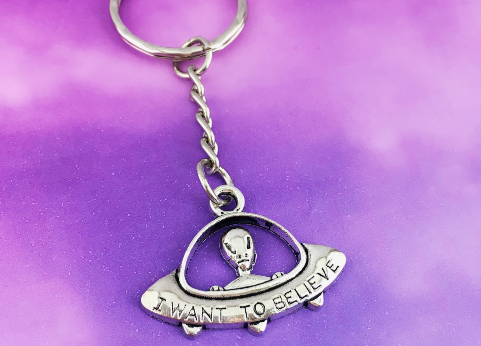 Alien Keychain UFO Spaceship keyring geeky gift for him Etsy