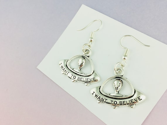 Alien Spaceship Earrings, UFO jewellery, I want to believe, geeky jewelry, novelty jewellery, alien spaceship, galaxy, space, stars sci-fi