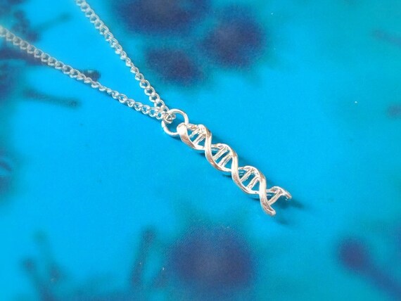 DNA Necklace – Silver – Biology teacher gift, science scientist gift, Double helix, back to school graduation gift, geeky jewelry nerdy