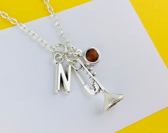 Trumpet Necklace, Personalised Gift, Music Jewellery, Musician gift for her, anniversary gift for wife girlfriend, sister birthday gift bff