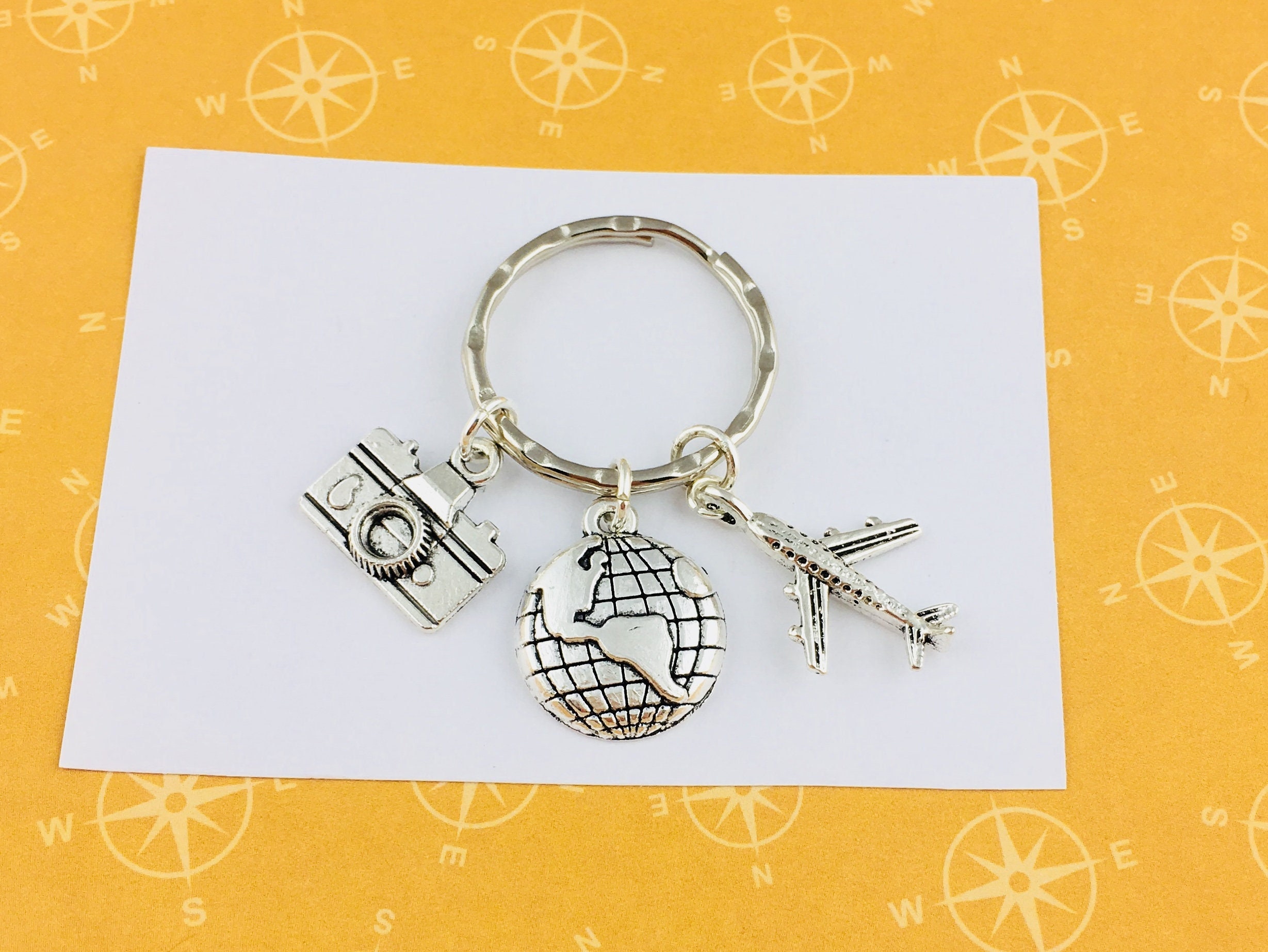 Reise Schlüsselanhänger, Reise Schlüsselring, Reise Accessoire, Fernweh Schlüsselanhänger Schlüsselring, ReiseTasche Charm, Reise Geschenk, Flugzeug Schlüsselring Kamera Geschenk