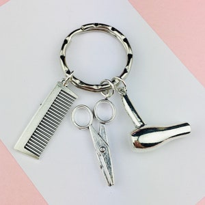 Hairdresser Keyring, Personalised Gift for Hairstylist, Barber Gift, Thank you gift for teacher Make Up Artist gift comb scissors hair dryer