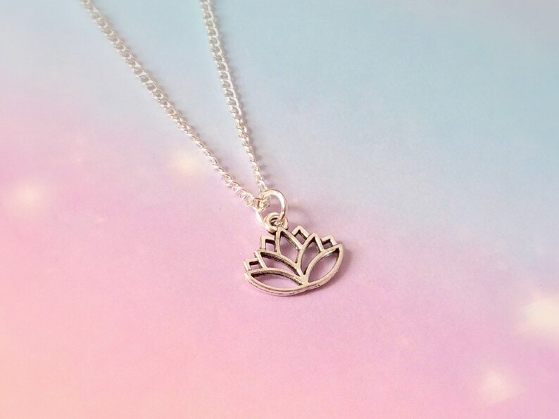 lotus flower jewellery yoga necklace gift mantra mindfulness choker dainty minimalist boho jewelry Silver yoga jewelry Lotus Necklace