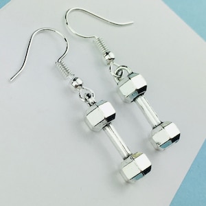 Dumbbell Earrings, Fitness lover gift for her, girlfriend gift, sport jewellery, personal trainer gift for gym goer excercise gym rat muscle
