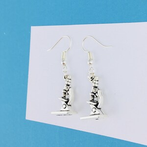 Wyntersemporium Microscope Earrings - Silver Plated Drop/Dangle, Science Geek Jewelry, Made In UK