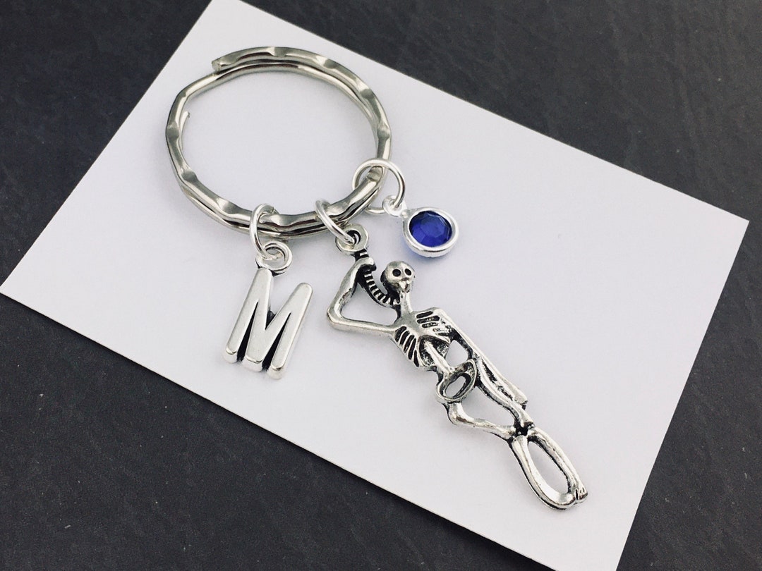 Nice Key Rings Skeleton Hanging Skeleton Keyring, Personalised Gifts, Initial Charm, Birthstone ...