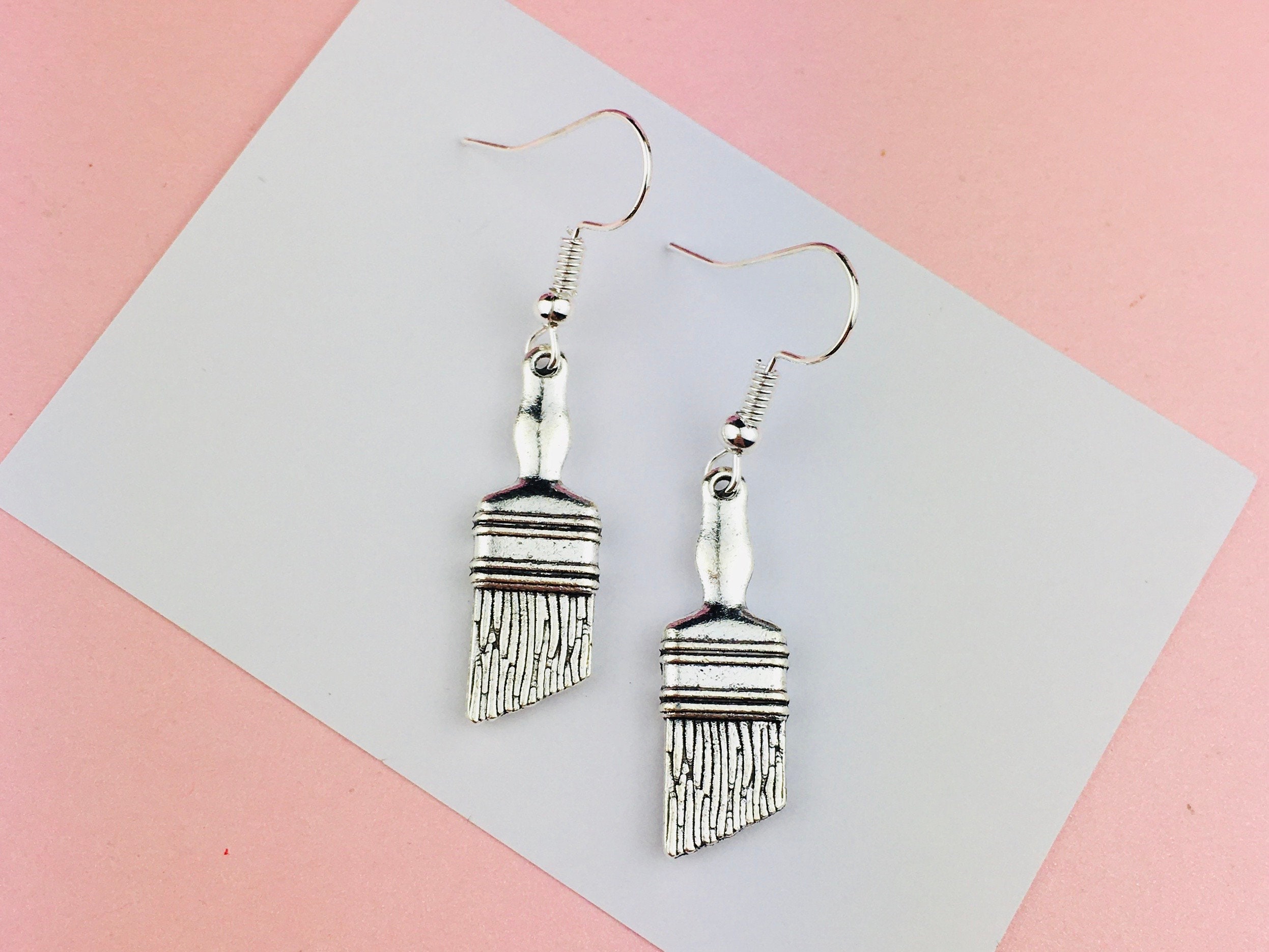 thumbnail image 2 of Handmade Paint Brush Tray Earrings – Dangle Drop Style – Novelty Gift For Artist Art Teacher (Christmas Present Idea) 2 of 6