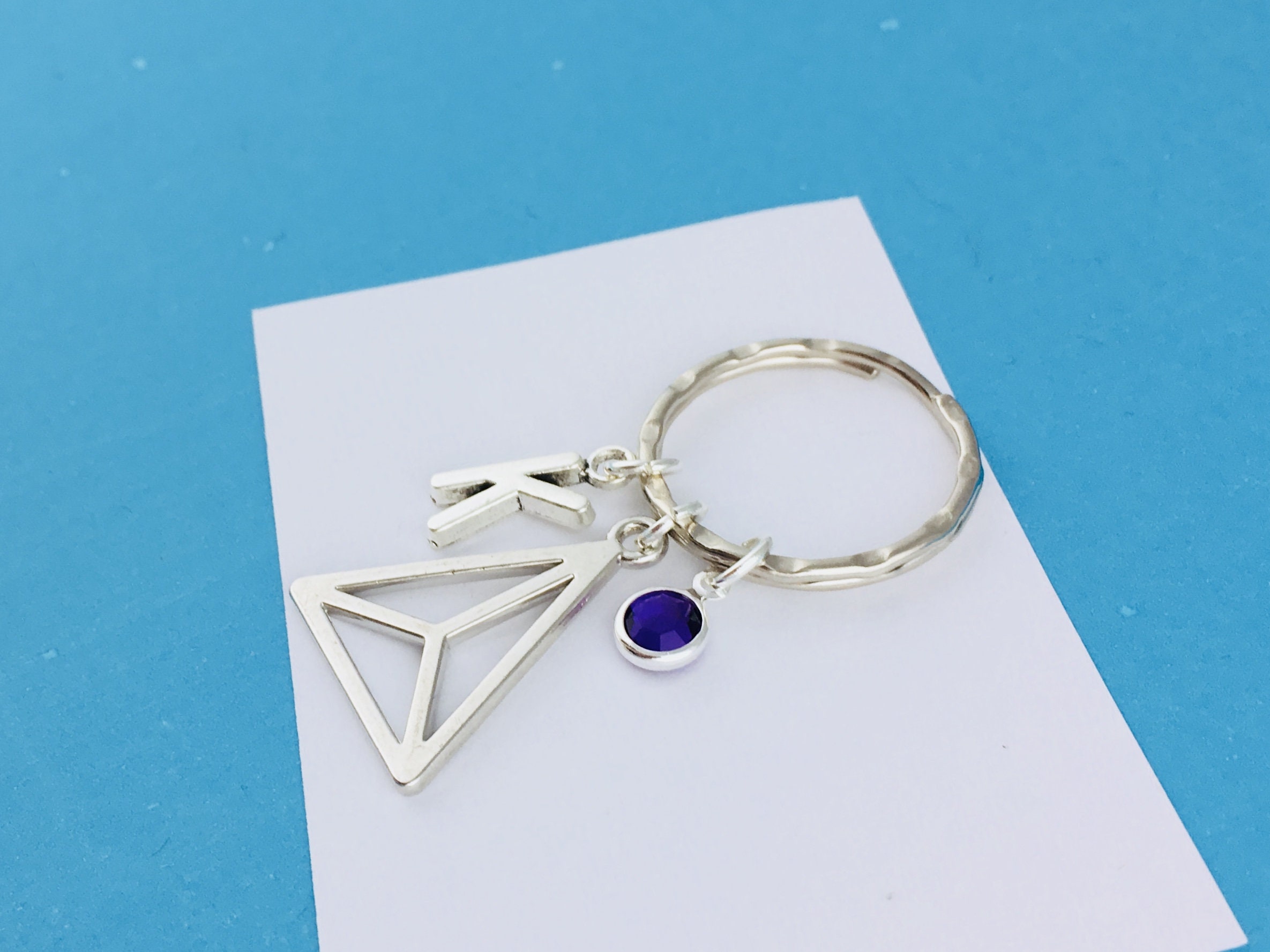 Triangular Keychain Triangle Keyring, Triangular Prism, Personalised Gift With Initial ...