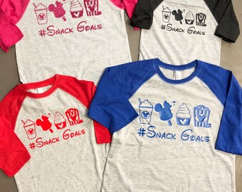 Matching disney family raglans baseball shirts in several colors snack goals mickey ears dole whip popcorn magic kingdom #snackgoals
