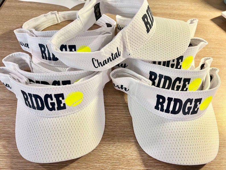 Mesh athletic Tennis visors perfect for day league tennis usta league team names on the side of the visor done in HTV NOT EMBROIDERED image 1