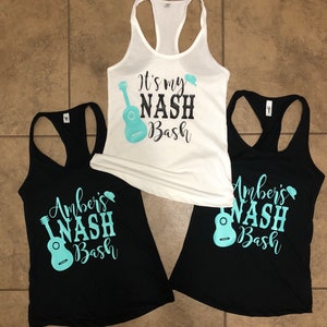 Nash bash bachelorette party birthday weekend dirty thirty matching tanks in any color with guitar and cowboy hat design perfect for a girls