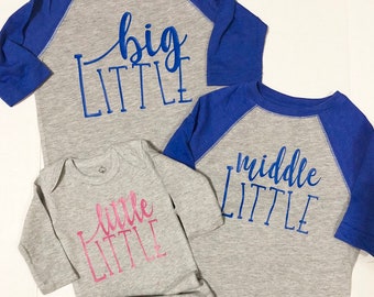 Big little middle little little little Biggest sis big sis little sister matching raglan baseball shirt pregnancy announcements sibling