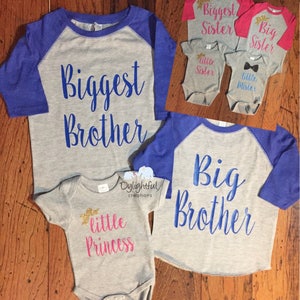 Biggest brother sister big brother sister little princess mister brother matching raglans baseball shirts going home outfit pregnancy