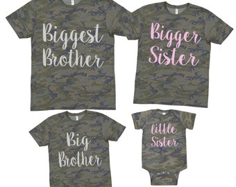 Camo MAMA Biggest Sister big Brother little Sister matching shirts going home outfit pregnancy announcement sibling shirts Twins