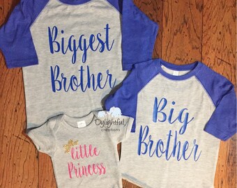 Biggest brother sister big brother sister little princess mister brother matching raglans baseball shirts going home outfit pregnancy