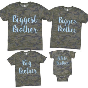 Camo Biggest brother big brother little brother matching shirts going home outfit pregnancy announcement sibling shirts family photo