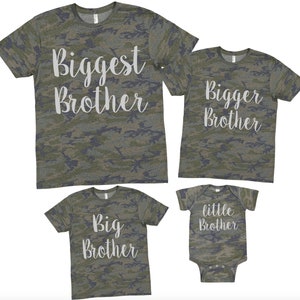 Camo Biggest brother big brother little brother matching shirts going home outfit pregnancy announcement sibling shirts family photo