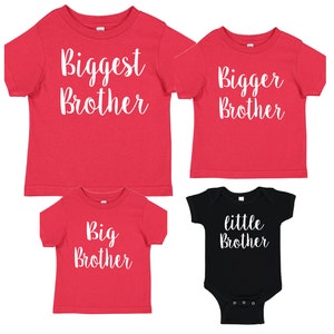 Red & black Biggest brother big brother little brother matching shirts going home outfit pregnancy announcement sibling shirts family photo
