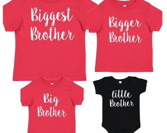 Red & black Biggest brother big brother little brother matching shirts going home outfit pregnancy announcement sibling shirts family photo