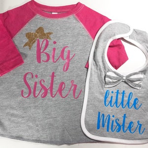 Biggest sister big sister little mister biggest brother big brother long sleeve onesie matching sibling shirts raglans bibs