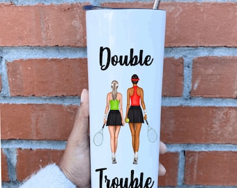 Double trouble 20/30 oz tumbler with straw tennis doubles girl can be customized lots of options perfect team gift usta tennis balls