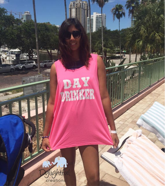 Oversized womens tank cover up great for pool, beach and lake days neon  pink day drinker