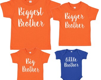 Orange &blue Biggest brother big brother little brother matching shirts going home outfit pregnancy announcement sibling shirts family photo