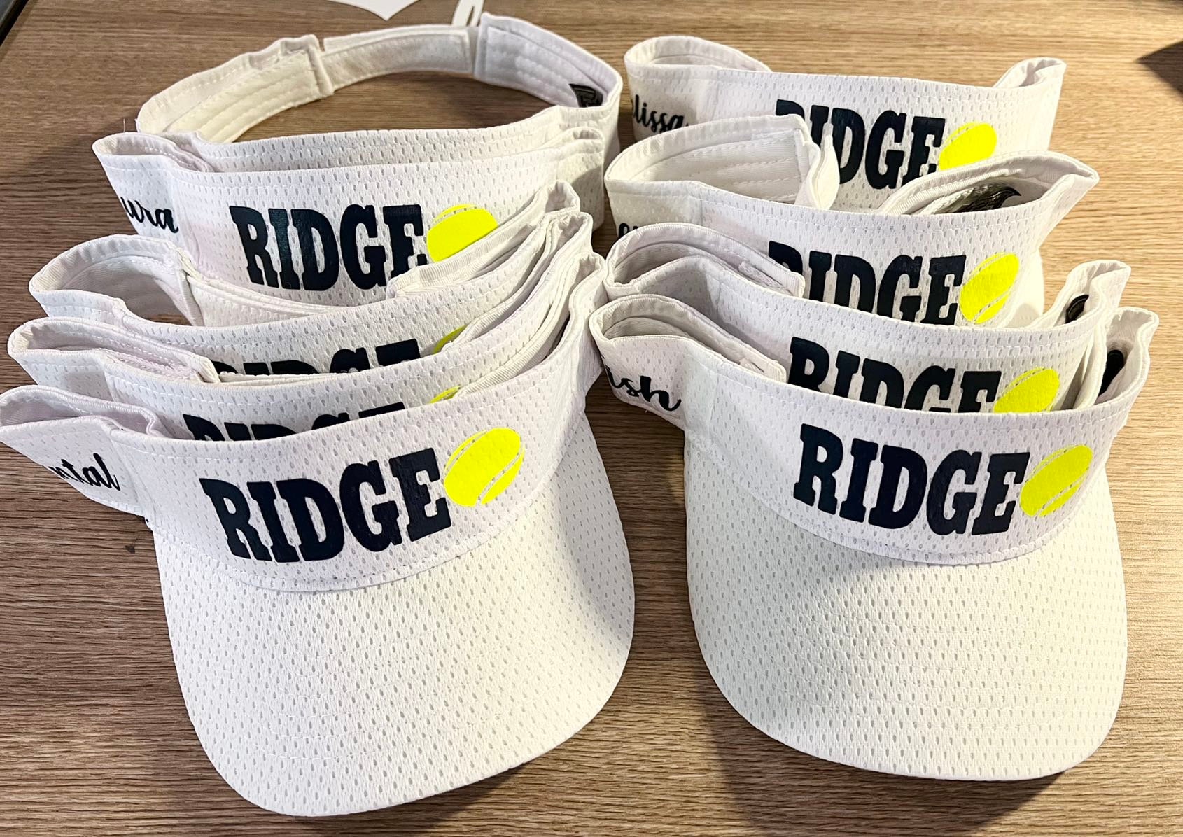 Mesh athletic Tennis visors perfect for day league tennis usta league team names on the side of the visor done in HTV NOT EMBROIDERED