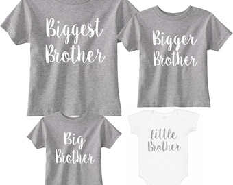 Gray Biggest brother big brother little brother matching shirts going home outfit pregnancy announcement sibling shirts family photo