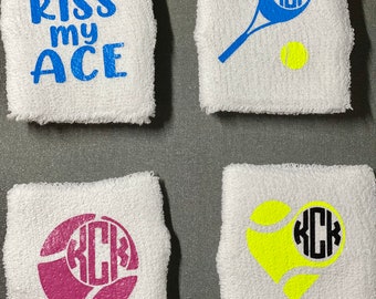 White monogram personalized unisex sweatbands wristbands perfect for any sport this listing is for ONE SWEAT BAND  can be customized