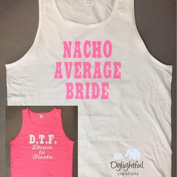 Oversized tank in neon pink dtf down to fiesta or white nacho average bride  these are great as beach lake pool coverup
