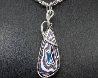 Fordite Necklace, Recycled Fordite Detroit Agate Pendant, Handmade Sterling Silver Wire Wrapped Fordite Jewelry