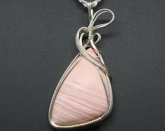 Natural Pink Opal Stone Pendant, Natural Opal Necklace, Handmade Sterling Silver Wire Wrapped Gemstone, Opal Jewelry, Pink Opal Pendant