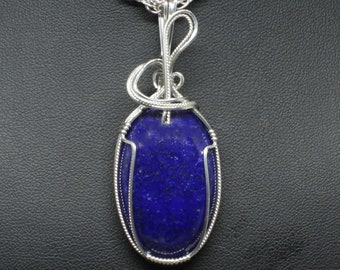 Lapis Lazuli Stone Pendant, Natural Blue Lapis Necklace, Handmade Sterling Silver Wire Wrap Gemstone, Lapis Jewelry, Lapis Pendant