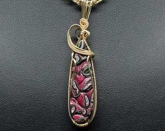 Fordite Pendant, Recycled Fordite Detroit Agate Necklace, Handmade 14k Gold Filled Wire Wrapped Fordite Jewelry