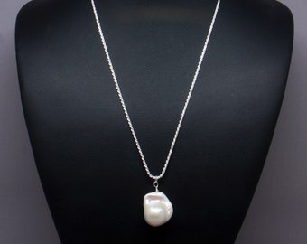 Small Freshwater Baroque Single Pearl Necklace, Pearl Necklace Woman, Real Pearl Necklace, Drop Necklace, Sterling Silver Chain