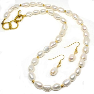 Freshwater Baroque Pearl Necklace w/Earrings, Handmade Statement Necklace for Women, Pearl Jewelry Set