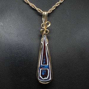 Fordite Pendant, Recycled Fordite Detroit Agate Necklace, Handmade 14k Gold Filled Wire Wrapped Fordite Jewelry