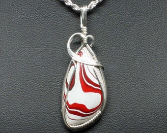 Fordite Pendant, Recycled Fordite Detroit Agate Necklace, Handmade Sterling Silver Wire Wrapped Fordite Jewelry