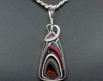 Fordite Pendant, Recycled Fordite Detoit Agate Necklace, Handmade Sterling Silver Wire Wrapped Fordite Jewelry