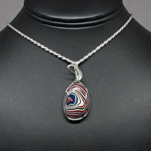 Fordite Pendant, Recycled Fordite Detoit Agate Necklace, Handmade Sterling Silver Wire Wrapped Fordite Jewelry image 2