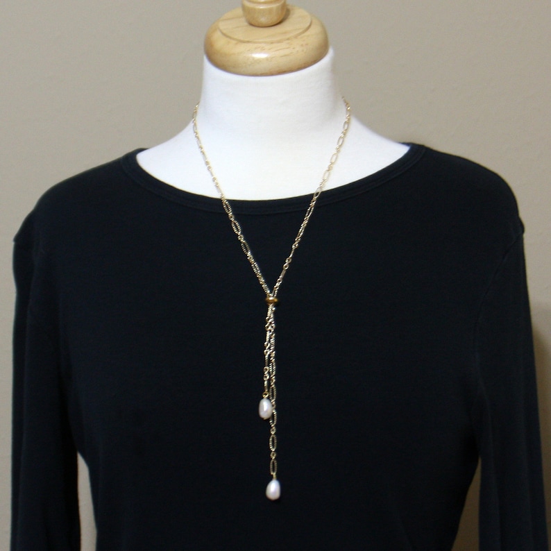 Pearl Slider Necklace Gold Adjustable Lariat Necklace Woman Etsy