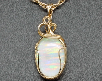 Stunning Rainbow Opal Stone Pendant, Natural Opal Necklace, Handmade 14k Gold Fill Wire Wrapped Gemstone, Opal Jewelry, Opal Pendant