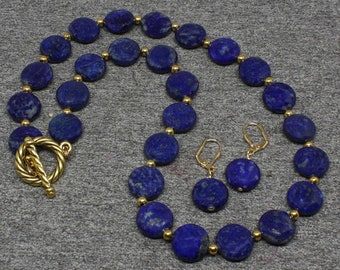 Blue Lapis Lazuli Beaded Necklace w/Earrings , Handmade Statement Necklace for Women, Lapis Natural Stone Necklace, Lapis Jewelry Set