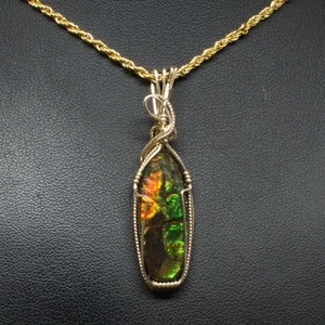 Rare Green Ammolite Gemstone Pendant, Natural Ammolite Necklace, 14K Gold Fill Wire Wrap, Handmade Ammolite Jewelry Pendant Necklace image 1