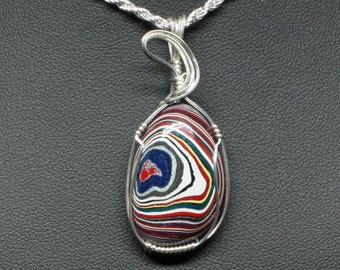 Fordite Pendant, Recycled Fordite Detoit Agate Necklace, Handmade Sterling Silver Wire Wrapped Fordite Jewelry